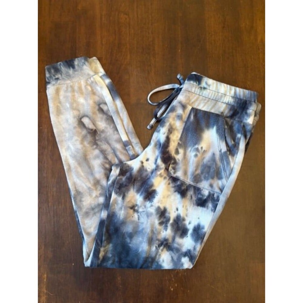 Ardene brand womens sweatpants size S tie dye blue white pockets mid rise